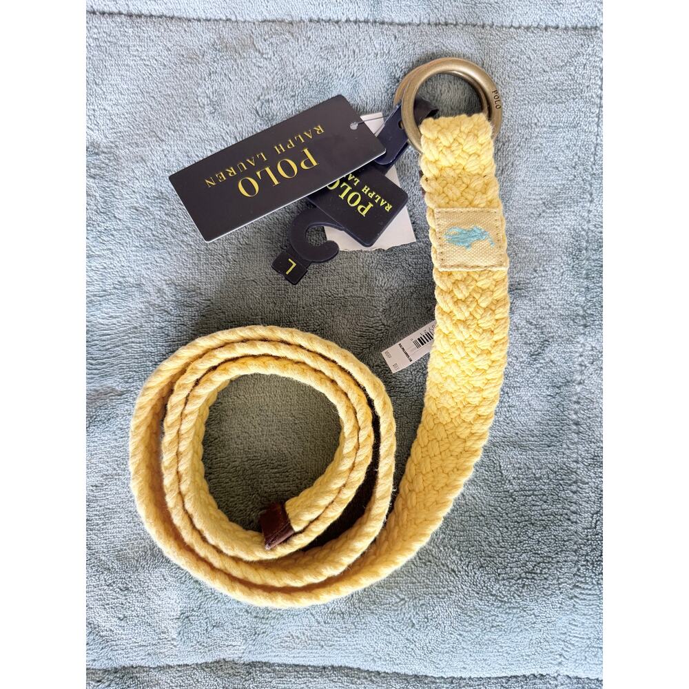 NWT Polo Ralph Lauren Men's Distressed Webbed O-Ring Belt — Yellow, Size L